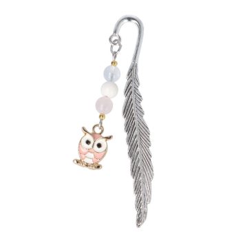   Könyvjelző, rózsaszín bagollyal, hegyikristállyal, festett, fehér jádéval, rózsakvarccal