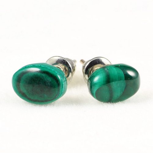 Cabochon fülbevaló, malachit, 6x8 mm