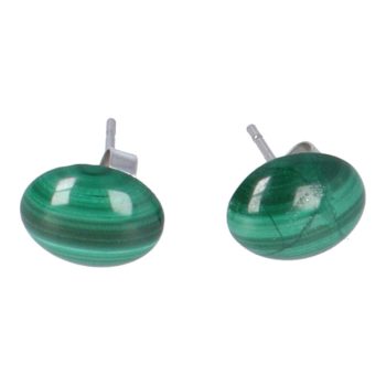 Cabochon fülbevaló, malachit, 8x10 mm