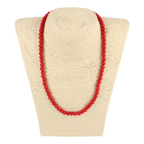Festett jáde nyaklánc piros golyós 6 mm 45 cm-es