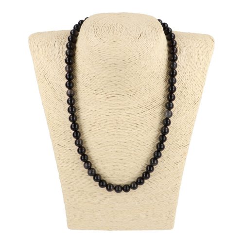 Ezüst obszidián nyaklánc golyós 8 mm 45 cm-es
