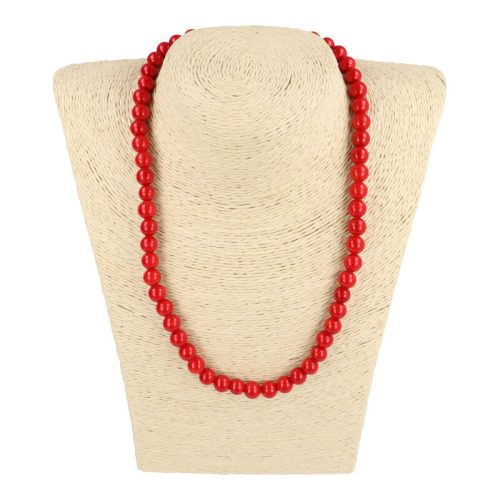 Festett jáde nyaklánc piros golyós 8 mm 45 cm-es
