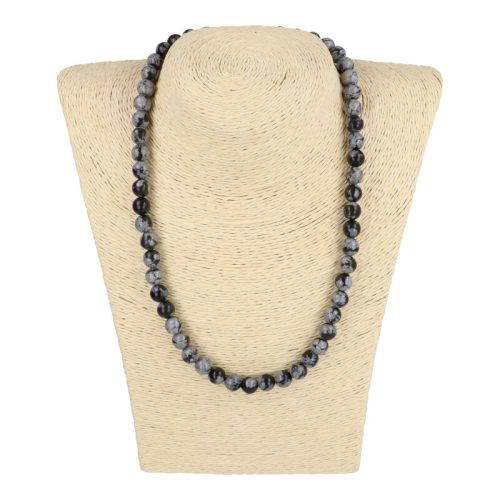 Hópehely obszidián nyaklánc golyós 8 mm 45 cm-es