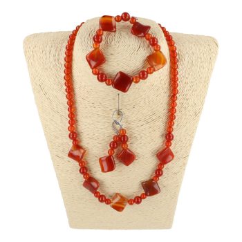 Karneolos achát, golyós, négyzetes ékszerszett