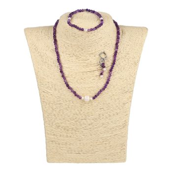 Ametiszt fazettált 4 mm-es szett kb 9 mm-es igazgyönggyel