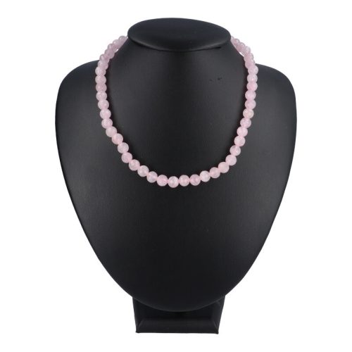 Rózsakvarc nyaklánc "A" fazettált golyós 8 mm 40 cm-es