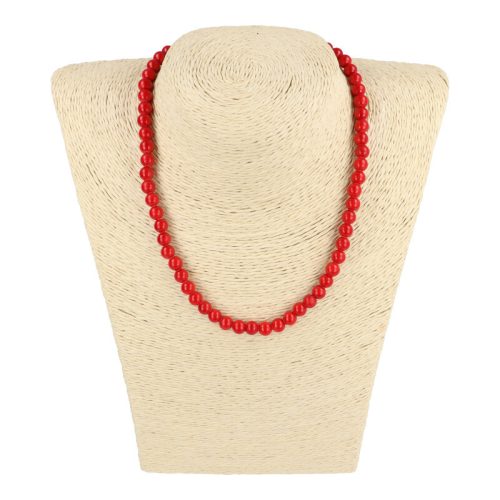 Festett jáde nyaklánc piros golyós 6 mm 40 cm-es