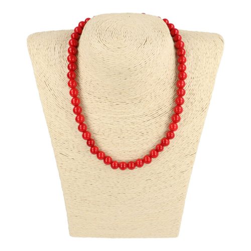 Festett jáde nyaklánc piros golyós 8 mm 40 cm-es