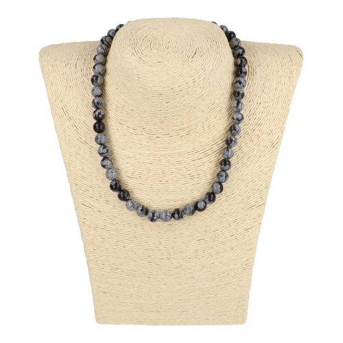 Hópehely obszidián nyaklánc golyós 8 mm 40 cm-es