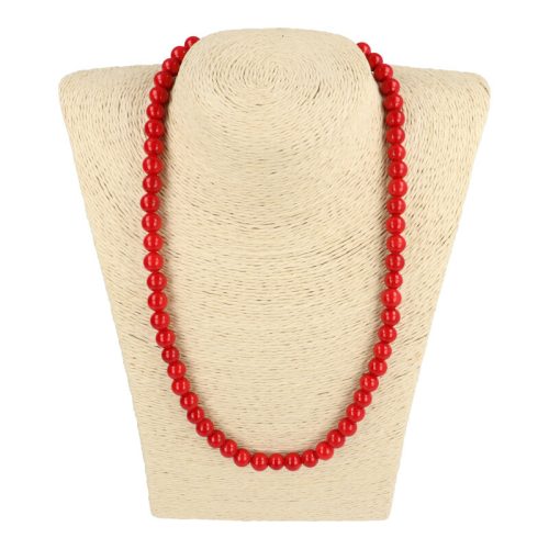 Festett jáde nyaklánc nyaklánc piros golyós 8 mm 50 cm-es