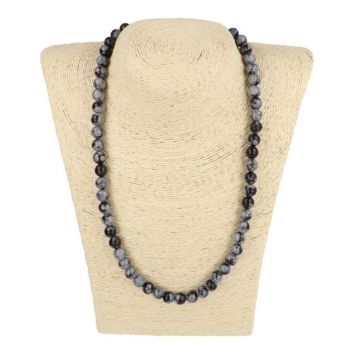 Hópehely obszidián nyaklánc golyós 8 mm 50 cm-es