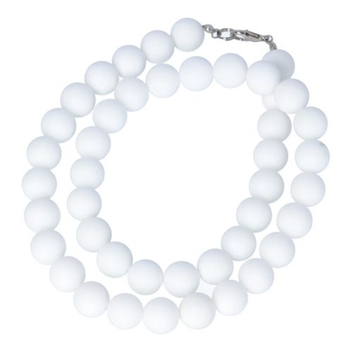 Festett jáde nyaklánc matt golyós fehér 10 mm 50 cm-es