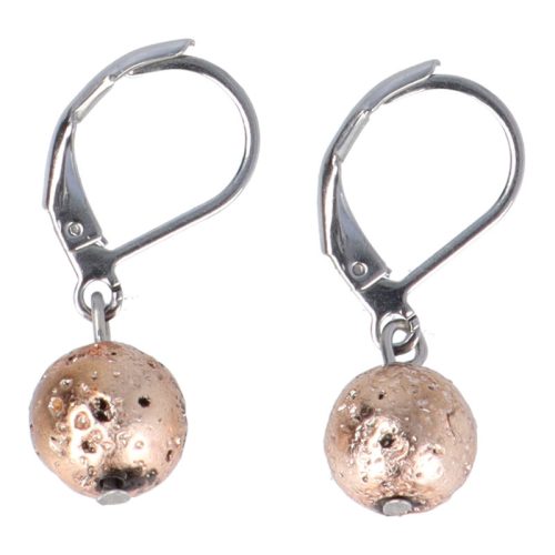 Fülbevaló, golyós, 1 db-os, lávakő, rosegold