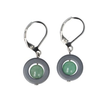 Hematit kerek és aventurin golyós fülbevaló