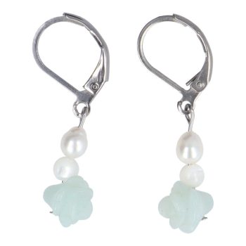   Egyedi tenyésztett gyöngy-gyöngyház fülbevaló, amazonit rózsával