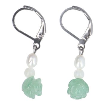   Egyedi tenyésztett gyöngy-gyöngyház fülbevaló, aventurin rózsával