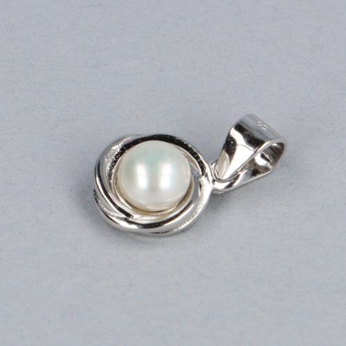 Fehér tenyésztett gyöngy, ezüst medál, 8x15 mm