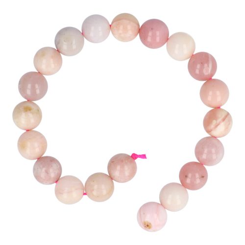 Rózsaszín opál alapanyagszál, golyós, 10 mm, kb. 19 cm
