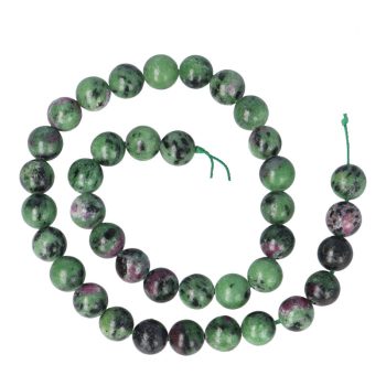   Rubinos zoizit "AA" alapanyagszál, golyós, 10 mm, kb. 38 cm