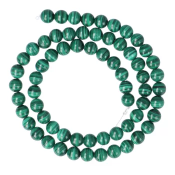   Malachit "A" alapanyagszál, golyós, 6 mm, kb. 38 cm