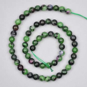   Rubinos zoizit "AA" alapanyagszál, golyós, 6 mm, kb. 38 cm