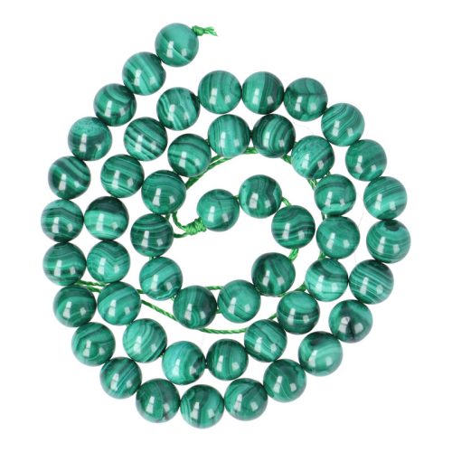 Malachit "A" alapanyagszál, golyós, 8 mm, kb. 38 cm