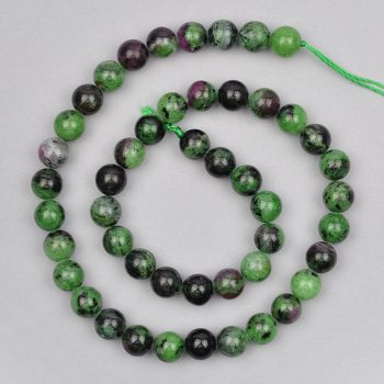   Rubinos zoizit "AA" alapanyagszál, golyós, 8 mm, kb. 38 cm