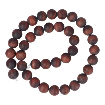   Piros tigrisszem alapanyagszál, matt, golyós, 10 mm, kb. 38 cm