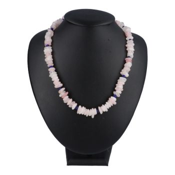   Rózsakvarc, kerekített, lapos törmelékköves nyaklánc, lápisszal, 45 cm