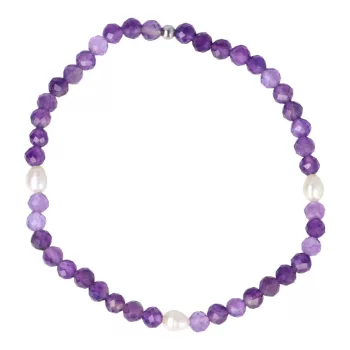   Ametiszt karkötő 4mm-es fazettált, tenyésztett gyönggyel