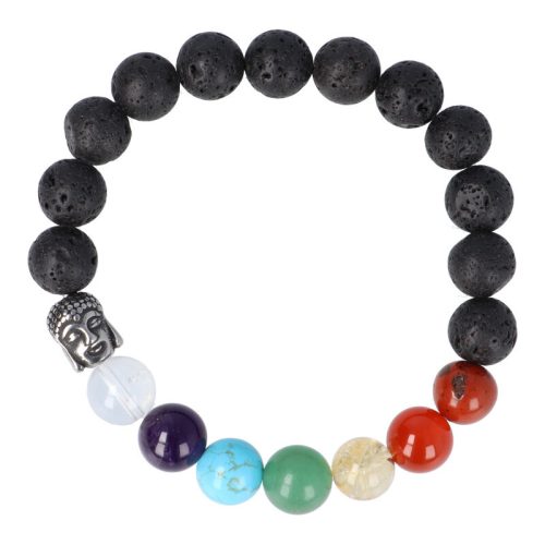 Csakra karkötő buddha golyós 10 mm lávakő 