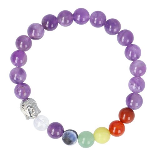 Csakra karkötő buddha golyós 8 mm ametiszt