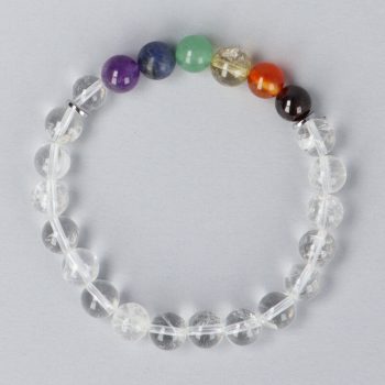   Csakra karkötő, golyós, 8 mm, hegyikristály, kérhető életfa medállal