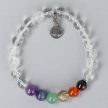 Csakra karkötő, golyós, 8 mm, hegyikristály, kérhető életfa medállal