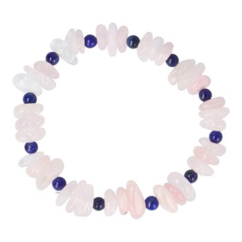   Rózsakvarc, kerekített, lapos törmelékköves karkötő, lápisszal