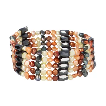   Mágneses hematit és színezett tenyésztett gyöngy karkötő / nyaklánc, kb. 95 cm (barnás)