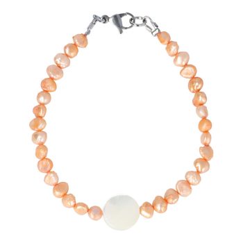   Potátó, színezett, narancssárga tenyésztett gyöngy karkötő gyöngyházzal