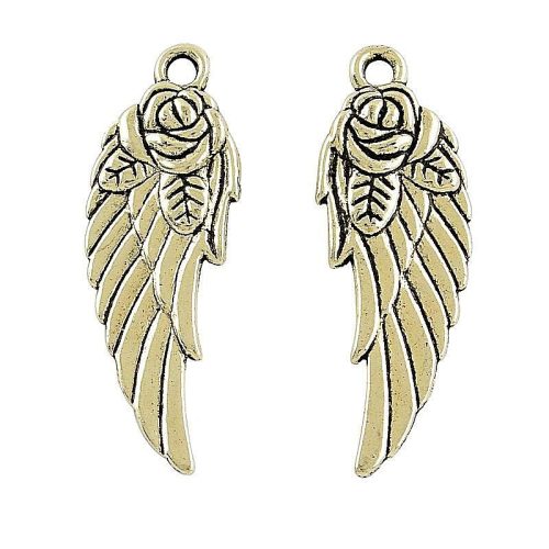 Angyalszárny medál, feles, rózsa mintás, kb. 31x11x4 mm (2 db)