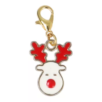   Karácsonyi rénszarvasfej medál, Rudolf, piros, kb. 17x13 mm, karabinerrel