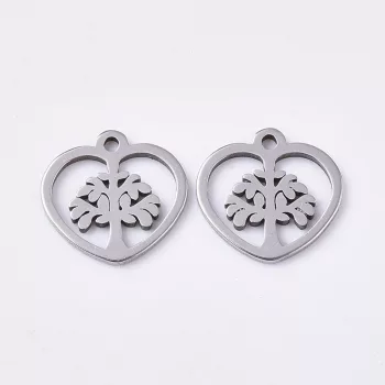 Nemesacél életfa medál szív, kb. 10x10 mm (1 db)
