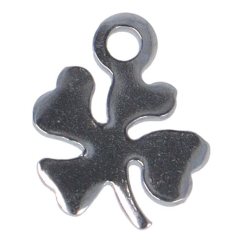 Nemesacél, négylevelű lóhere medál, kicsi, kb. 10x8 mm (1 db)