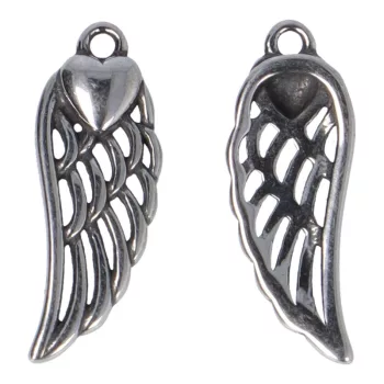   Orvosi fém feles angyalszárny, szívvel, antik ezüst, kb. 20x8 mm (1 db)