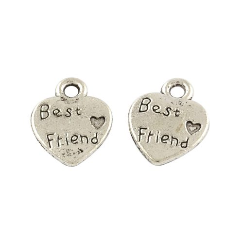 Szív, best friend, medál, kb. 10x12 mm (10 db)