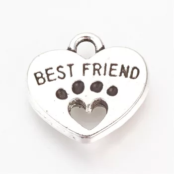 Szív, tappancsos, best friends, kb. 14x15 mm (5 db)