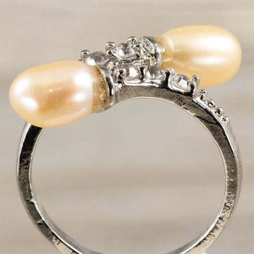 Tenyésztett gyöngyös gyűrű-4, 2 gyöngyös, rózsaszín