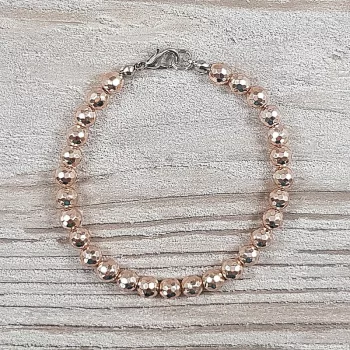 Hematit, fazettált golyós, rosegold, 6 mm, karkötő