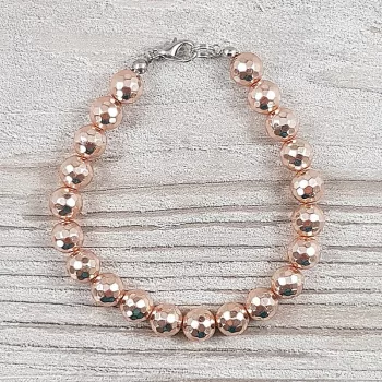 Hematit, fazettált golyós, rosegold, 8 mm, karkötő