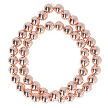 Hematit alapanyagszál, golyós, rosegold, 8 mm, kb. 40 cm