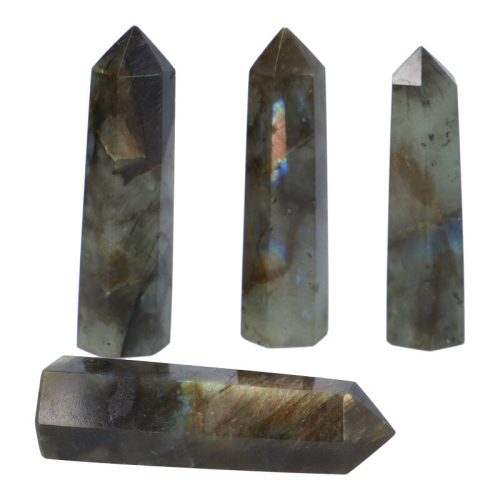 Labradorit obeliszk kristálypont, kb. 10x10x50-60 mm