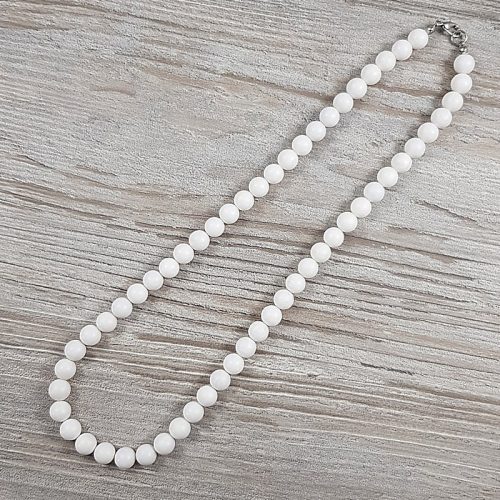Shell Pearl, fehér, matt, golyós, 8 mm, 45 cm-es nyaklánc